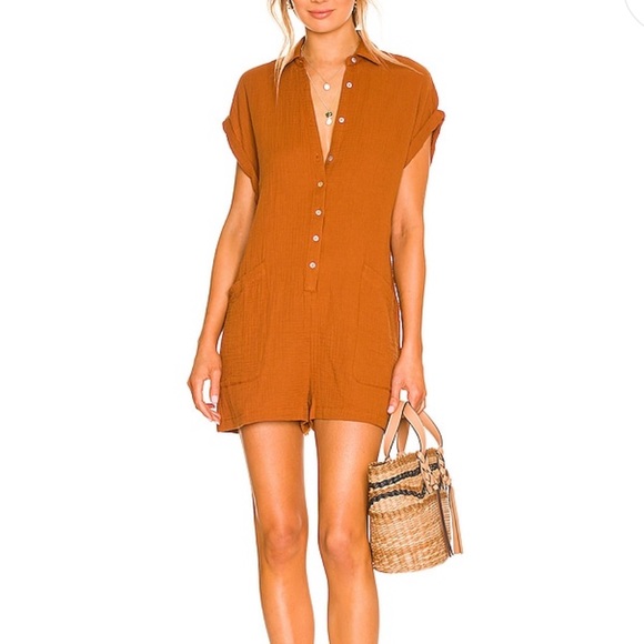 l*space Pants - L*SPACE Mika Romper Amber Gauze Button Front